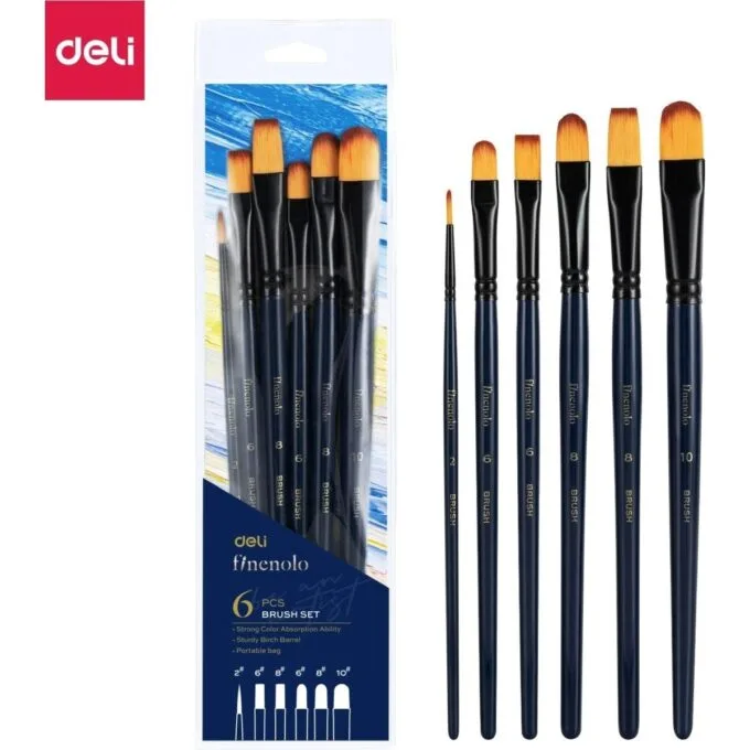 DELI FINENOLO 6 SYNTHETIC WATERCOLOUR BRUSHES BLISTER SET — image 1