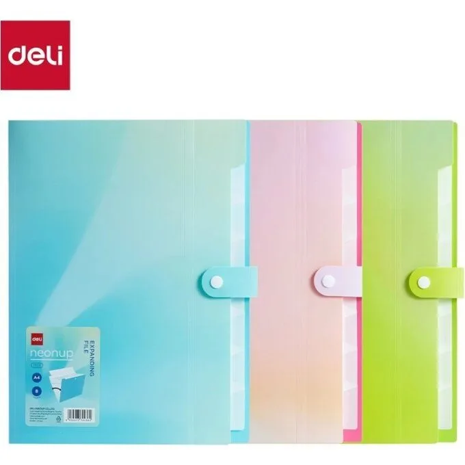 DELI EXPANDING FILE WITH DIVIDERS AND SNAP BUTTON A4 8P 3C ASSORTED — image 1