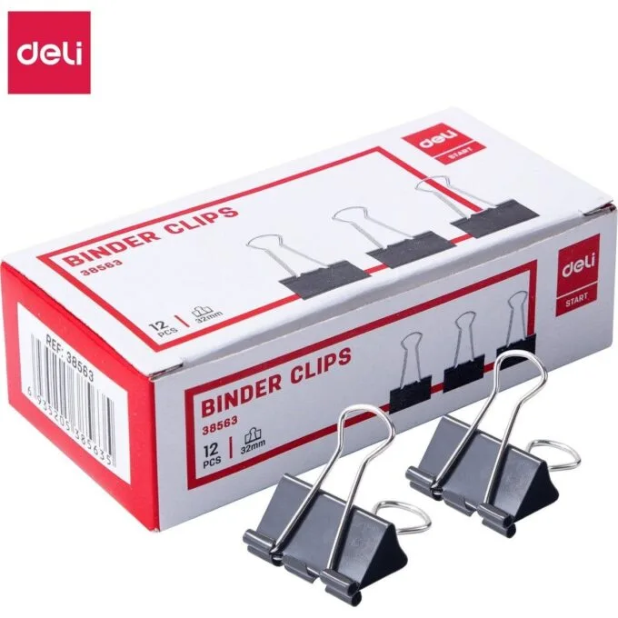 DELI BINDER CLIPS 32MM 12 PCS PER BOX — image 1
