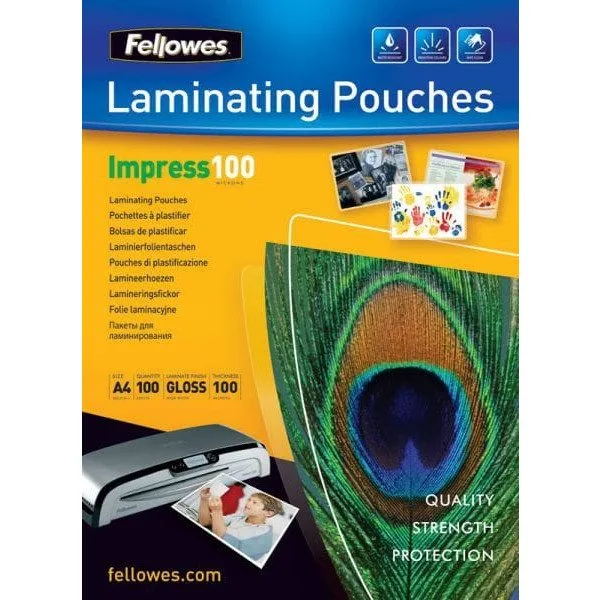 Fellowes 100mic shiny 100piece (53511) A4 — image 1