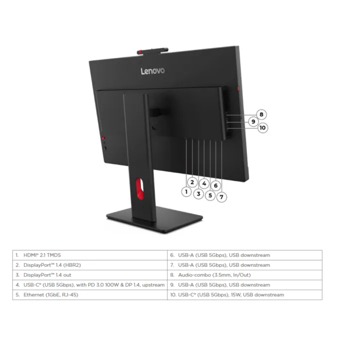 Lenovo ThinkVision T27QD-4v - 27-inch QHD IPS Business Monitor with Webcam, Speakers, USB-C 100W PD, HDMI 2.1, DP 1.4, Ethernet - 64B8UAT1EU — image 8