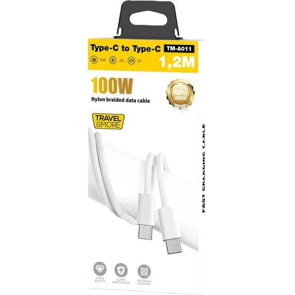 TRAVEL & MORE TYPE C TO TYPE C CABLE - 1.2M - WHITE 100W — image 1