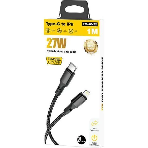 TRAVEL & MORE TYPE C TO LIGHTNING CABLE - 1M - BLACK 27W — image 1