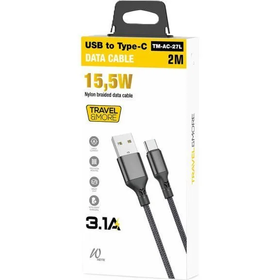 TRAVEL & MORE USB A CABLE - TYPE C - 2M - WHITE 15.5W — image 1