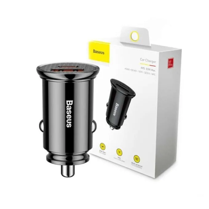Baseus 30W Fast Car Charger – USB-A + USB-C, QC4.0/PD3.0, 12-24V Input, Aviation Alloy — image 1
