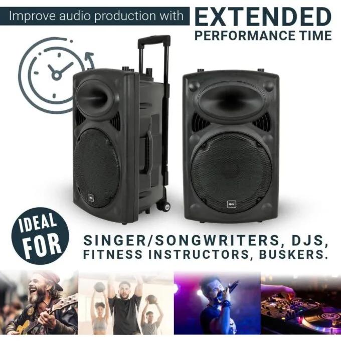 QTX QR15PA (2025) 15'' Professional Portable Karaoke & PA Speaker with 2x Wireless UHF Microphones, BT USB & FM 178.816UK — image 4