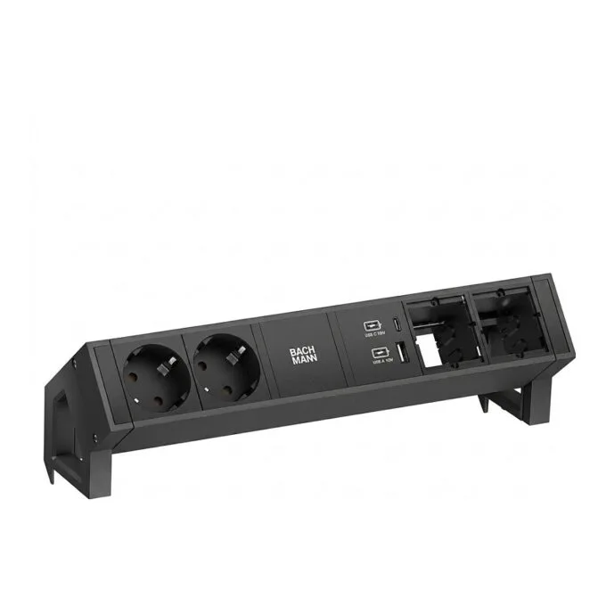 BACHMANN DESK2 2x CEE7/3 2xCM 2xUSB Charger 22W schwarz 0,2m GST — image 1