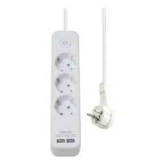 helos Steckdosenleiste ADVANCED, 3-fach, USB-Charger wei, 1,5m, mit Schalter
