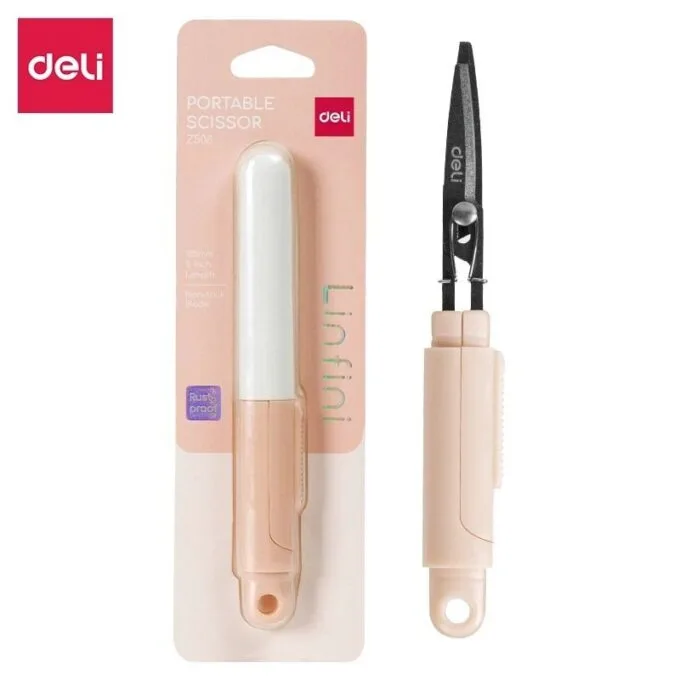 DELI PORTABLE SCISSORS PINK 125MM 5 INCH LENGTH BLISTER — image 1