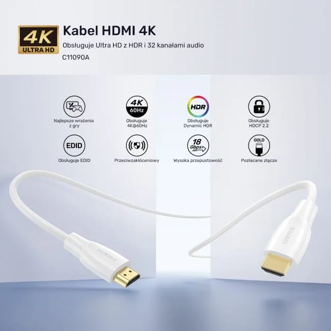 Unitek Kabel HDMI 2.0 4K biały 1,8m — image 1