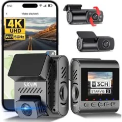 SJCAM M60S 4K 3-Channel Dash Cam Front and Rear and Inside Recording 5GHz Wi-Fi and Sony STARVIS 2 Sensors Dashcam Parking Mode with Pre-Recording HDR Night Vision Car Camera for Car and Taxi Security