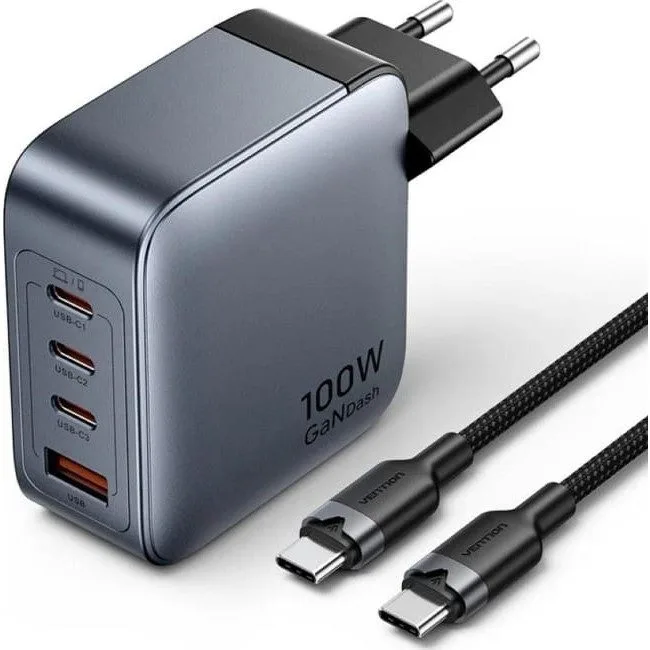Vention 100W GaN 1x USB-A 3x USB-C + kabel USB-C do USB-C 1m — image 1