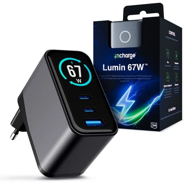 3mk InCharge Lumin 67W QC4+ Display Black/Grey — image 1