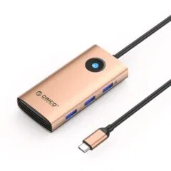 Orico USB-C 6w1 | 3x USB-A 3.0 | 1x USB-C PD 100W | 1x HDMI 4K 30Hz | 1x RJ45 Gigabit Ethernet - różowo-złota