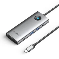 Orico USB-C 8w1 | 2x USB-A 3.0 | 1x USB-C PD 100W | 1x HDMI 4K 60Hz | 1x microSD/SD | 1x RJ45 Gigabit Ethernet | 1x Audio 3,5 mm - szara
