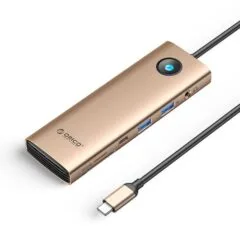 Orico USB-C 9w1 | 2x USB-A 3.0 | 1x USB-C 3.0 | 1x USB-C PD 100W | 1x HDMI 4K 60Hz | 1x microSD/SD | 1x RJ45 2.5G Ethernet | 1x Audio 3,5 mm - różowo-złota