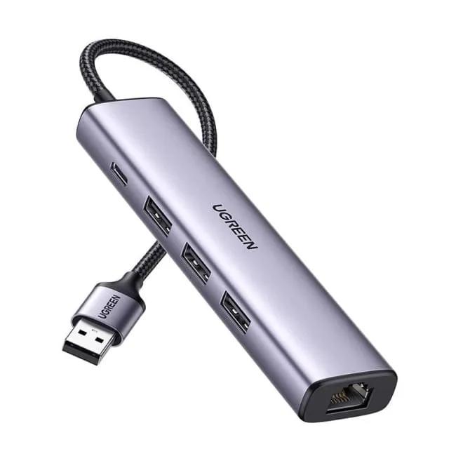 Ugreen 5w1 USB-A do 3x USB 3.0 + RJ45 + USB-C (srebrny) — image 1