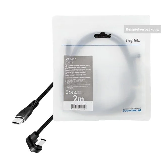 LogiLink USB 2.0 | USB-C 2.0m 60W w oplocie kątowy czarny — image 1