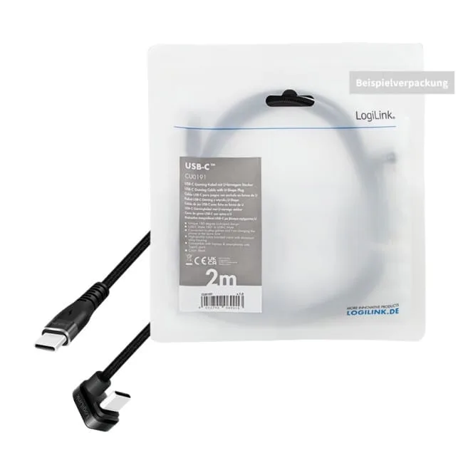LogiLink USB 2.0 | USB-C 3.0m 60W w oplocie kątowy czarny — image 1