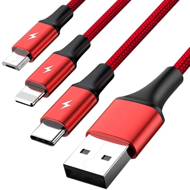 Unitek micro USB/Lightning/USB-C 1.2m czerwony — image 1
