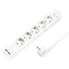 LogiLink 5 gniazd 1.5m biała | 2 x USB