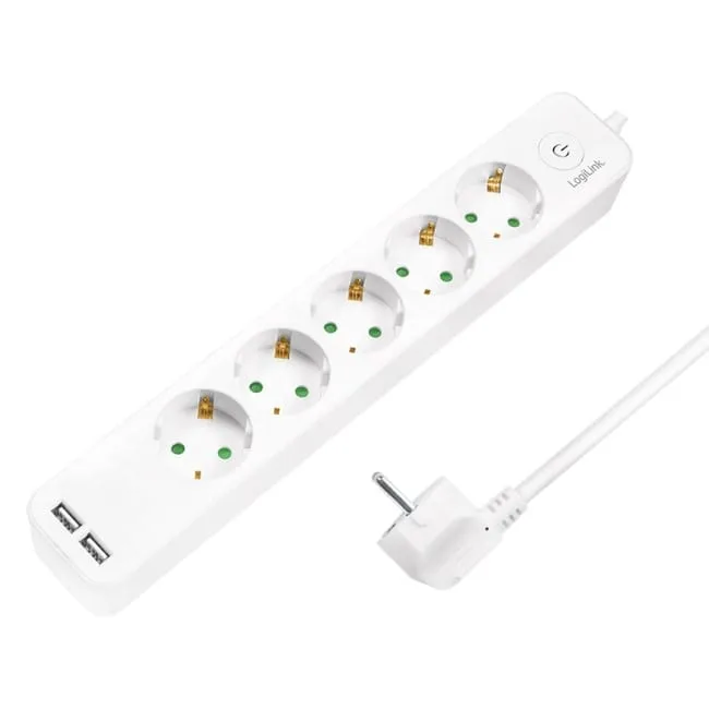LogiLink 5 gniazd 1.5m biała | 2 x USB — image 1