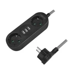 LogiLink 2 gniazda | 3x USB-A | tekstylny oplot kabla czarna 1.5m