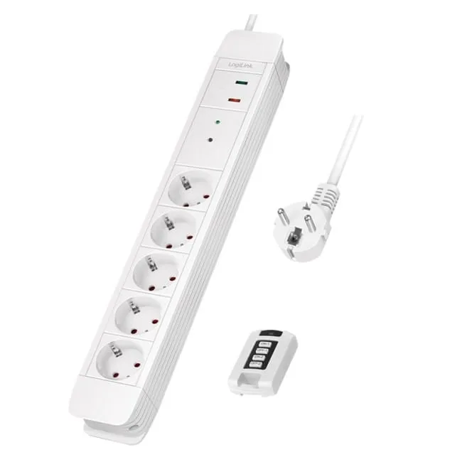 LogiLink 5 gniazd 1.5m biała | pilot — image 1