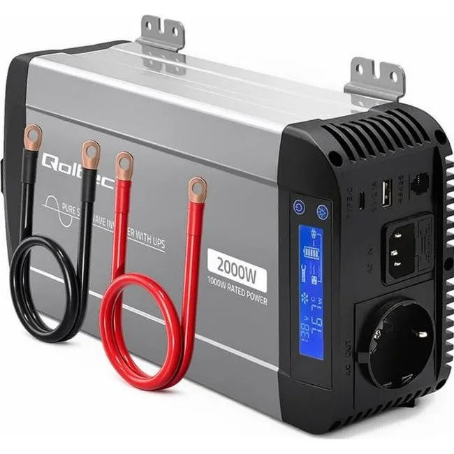Qoltec Pure Sine Wave | 12V na 230V | 1000/2000W | UPS BYPASS — image 1
