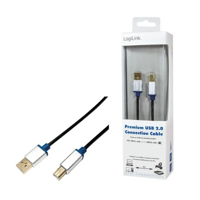LogiLink USB-B 2.0m czarno-srebrny — image 1