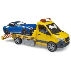 BRUDER MB Sprinter Autotransporter mit Light & Sound Modul (orange/blau, Inkl. Roadster)