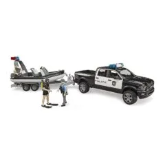 BRUDER RAM 2500 Polizei Pickup, L+S Modul, Anhnger mit Boot (schwarz/wei, Inkl. 2 Figuren)