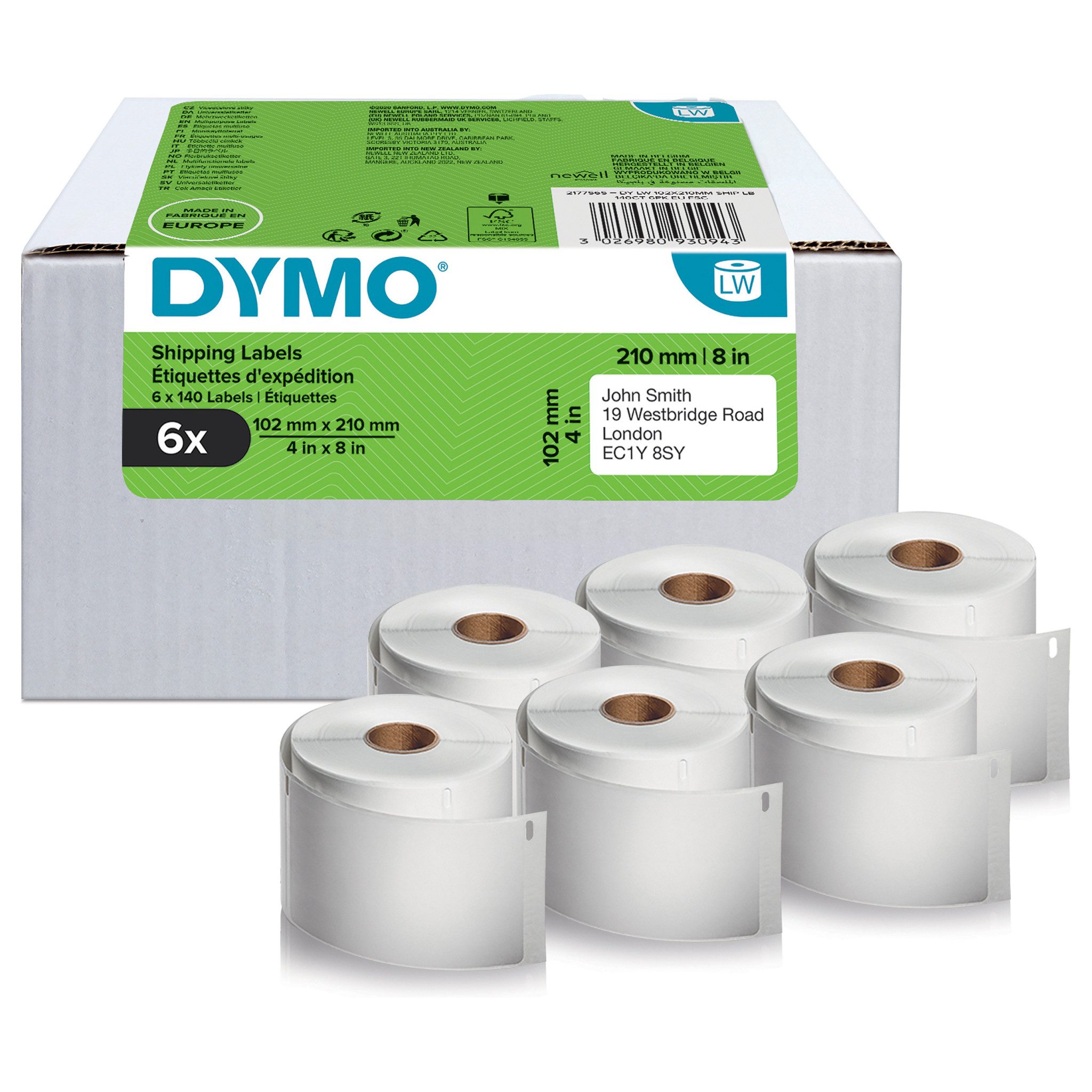 Dymo LW-Versandetiketten Vorteilspack 102x210mm 6Rl 140St/Rl