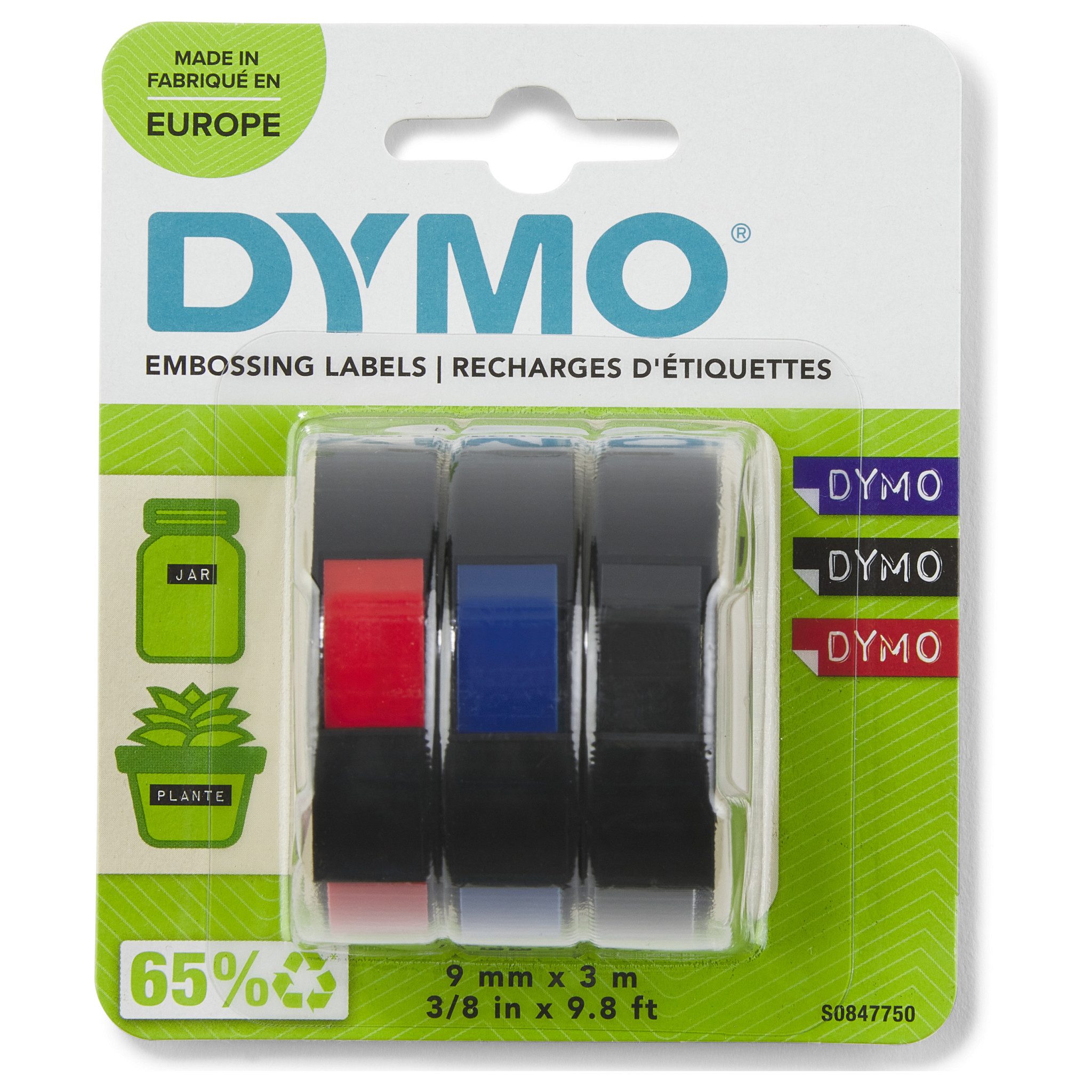 Dymo 3×1 Dymo 3D Prgeband 9 mm x 3 m Plastik rot/blau/schwarz