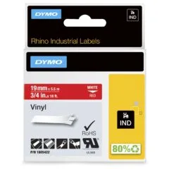 DYMO Rhino Band Vinyl 19mmx5.5m weiß ->rot