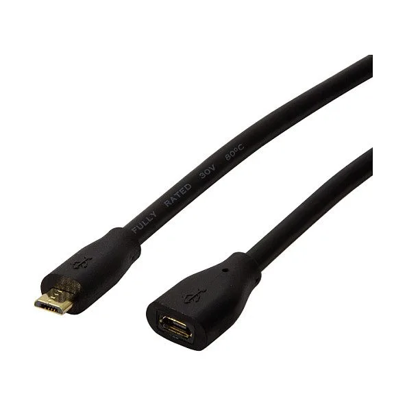 USB 2.0 cable, Micro-USB/M to Micro-USB/F, black, 5 m — image 1