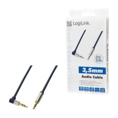 Audio cable, 3.5 mm 3-pin/M (90°) to 3.5 mm 3-pin/M, metal, blue, 3 m