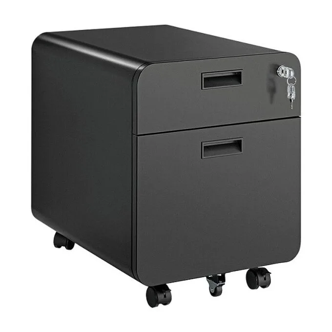 Mobile File Cabinet, 2-drawer, w/ lock, black — image 1