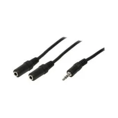 Audio cable, 3.5 mm 3-pin/M to 2x 3.5 mm 3-pin/F, black, 0.2 m