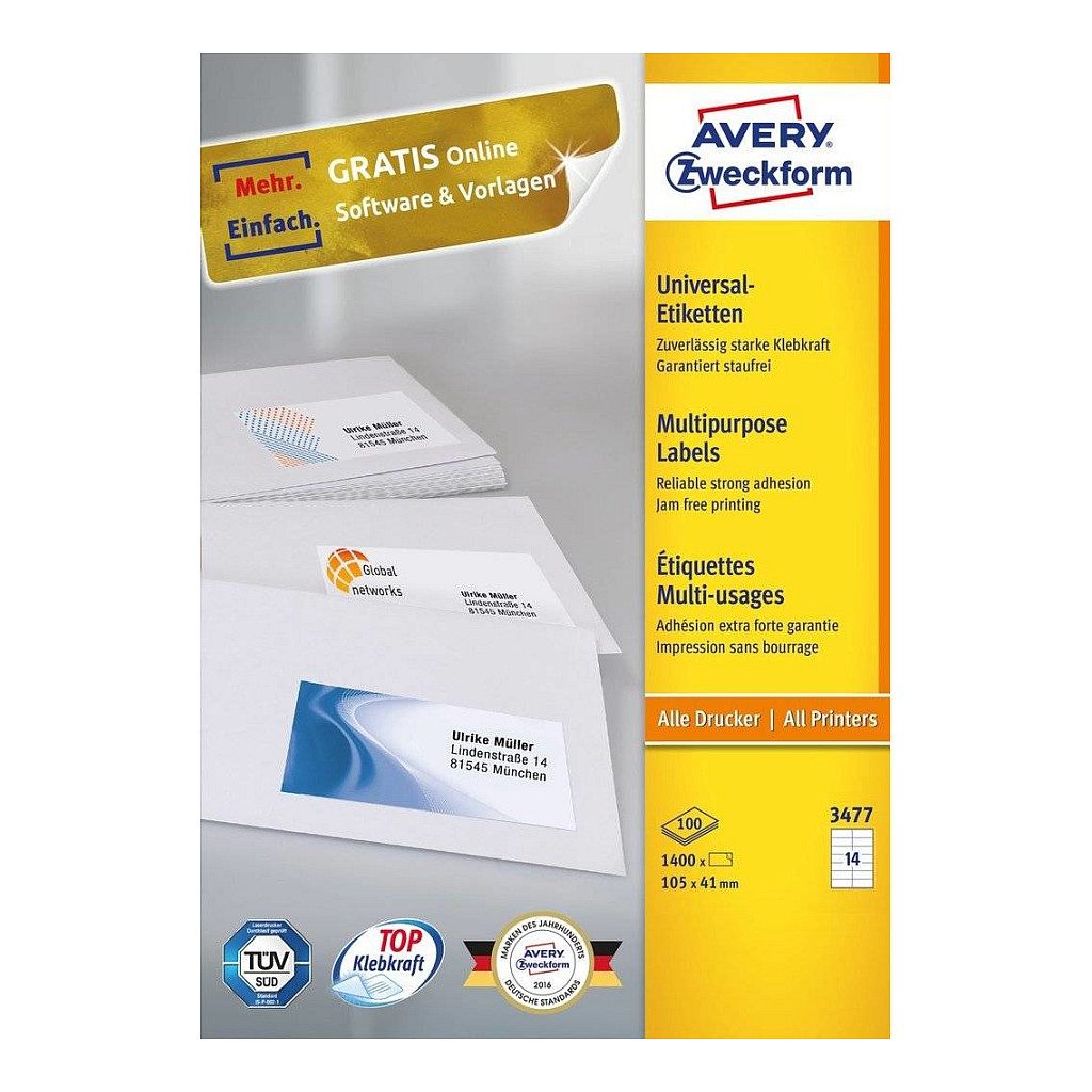 AVERY Zweckform Etiketten 3477 weiß 105,0 x 41,0 mm