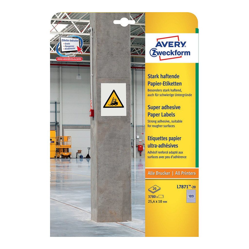 AVERY Zweckform Power-Etiketten L7871-20 weiß 25,4 x 10,0 mm