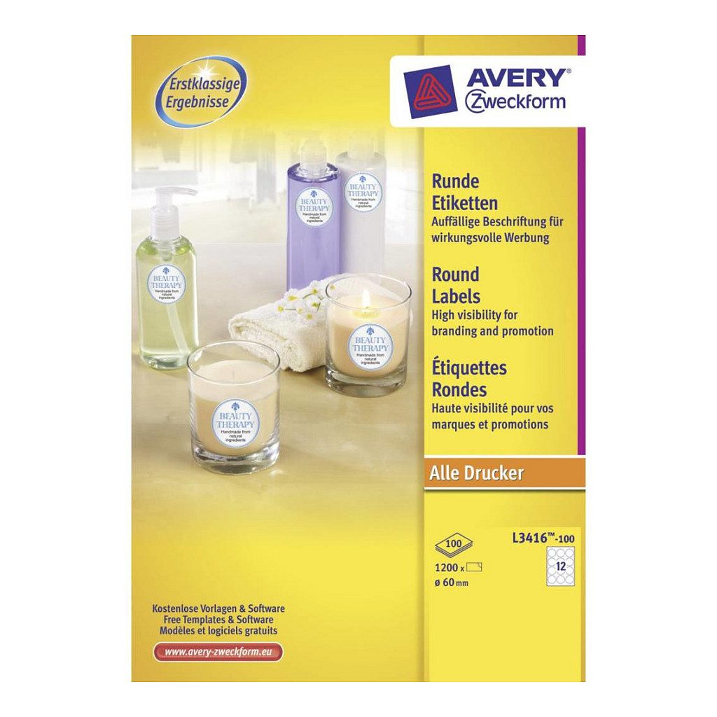 AVERY Zweckform Etiketten L3416-100 weiß 60,0 x 60,0 mm