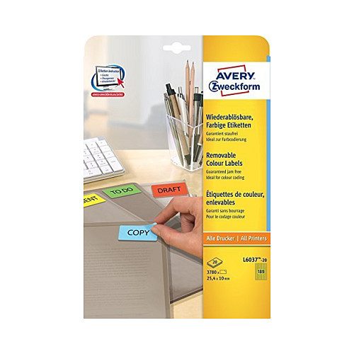 AVERY Zweckform Etiketten L6037-20 gelb 25,4 x 10,0 mm
