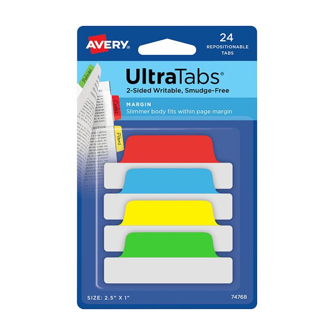 AVERY Zweckform UltraTabs Schmal Haftmarker farbsortiert 24 Blatt