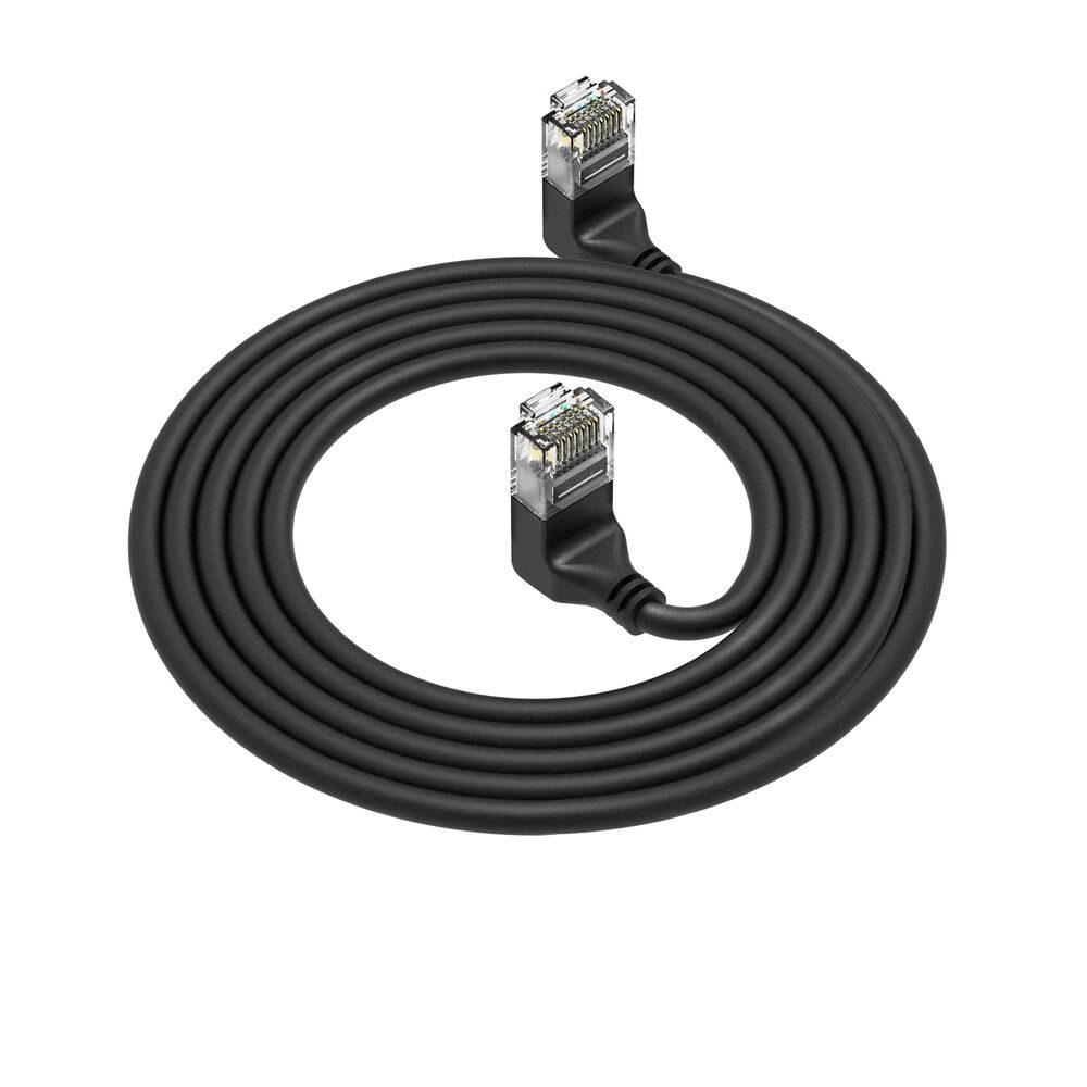 Act Black 2 meters U/UTP CAT6A LSZH Slimline patch cable with RJ45 connectors 90° angled up to 90° angled up