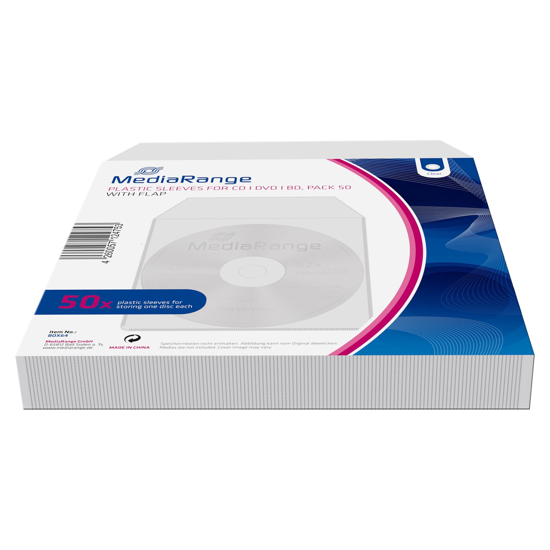 MediaRange CD-/DVD-Hülle – Kapazität: 2 CD/DVD – durchsichtig (Packung mit 50)